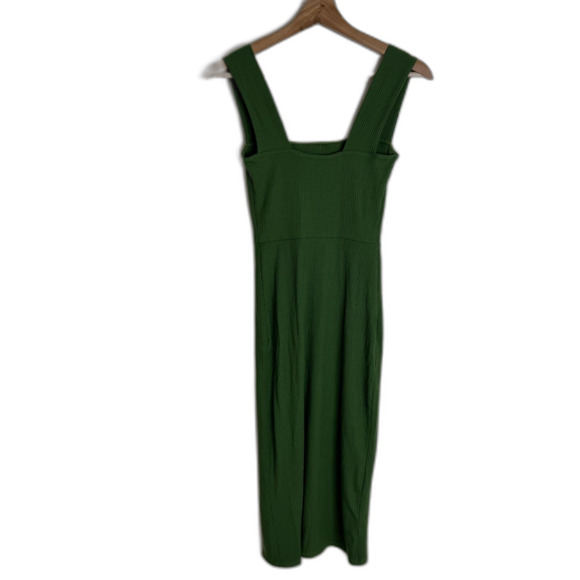 Reformation cassi knit Dress XS Green Ribbed Midi Sleeveless Square Neck slit - Picture 10 of 13